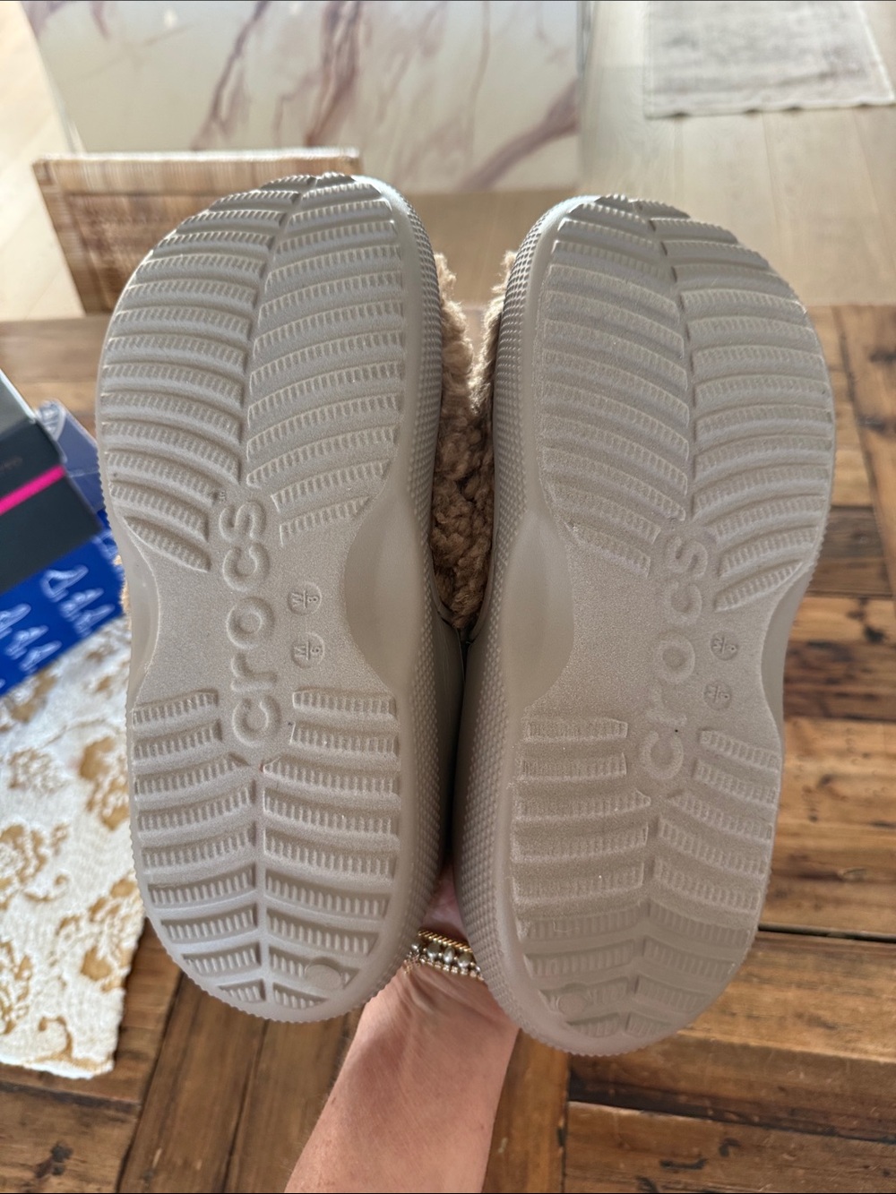CROCS Fuzzy Sherpa Lined Slip-On Clogs in Beige - Picture 4 of 4